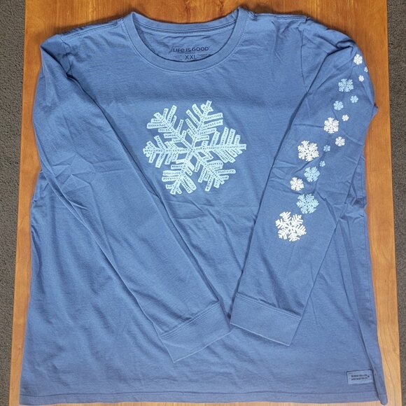 Life Is Good Blue Optimism Superpower Fluffy Snowflake Long Sleeve Tee - XXL - Picture 4 of 6